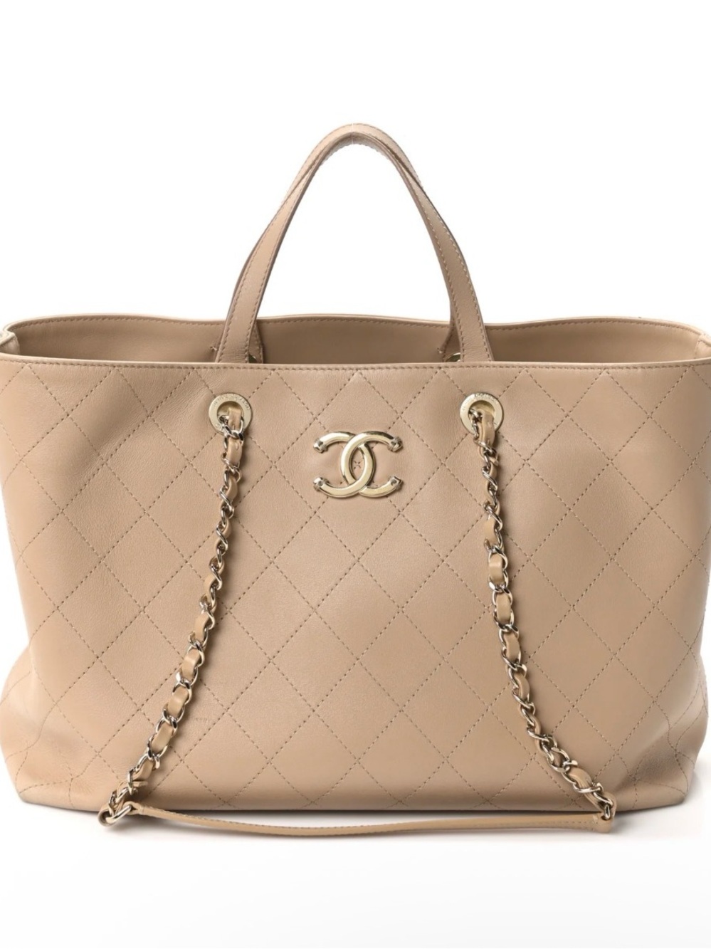 CHANEL Quilted Leather Shopping Tote Beige Gold Hardware | Calfskin Leather